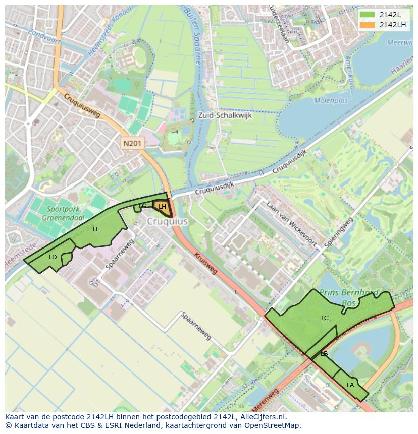 Afbeelding van het postcodegebied 2142 LH op de kaart.