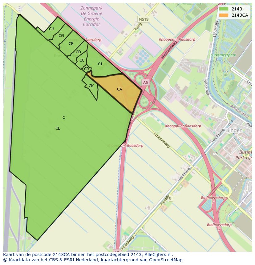 Afbeelding van het postcodegebied 2143 CA op de kaart.