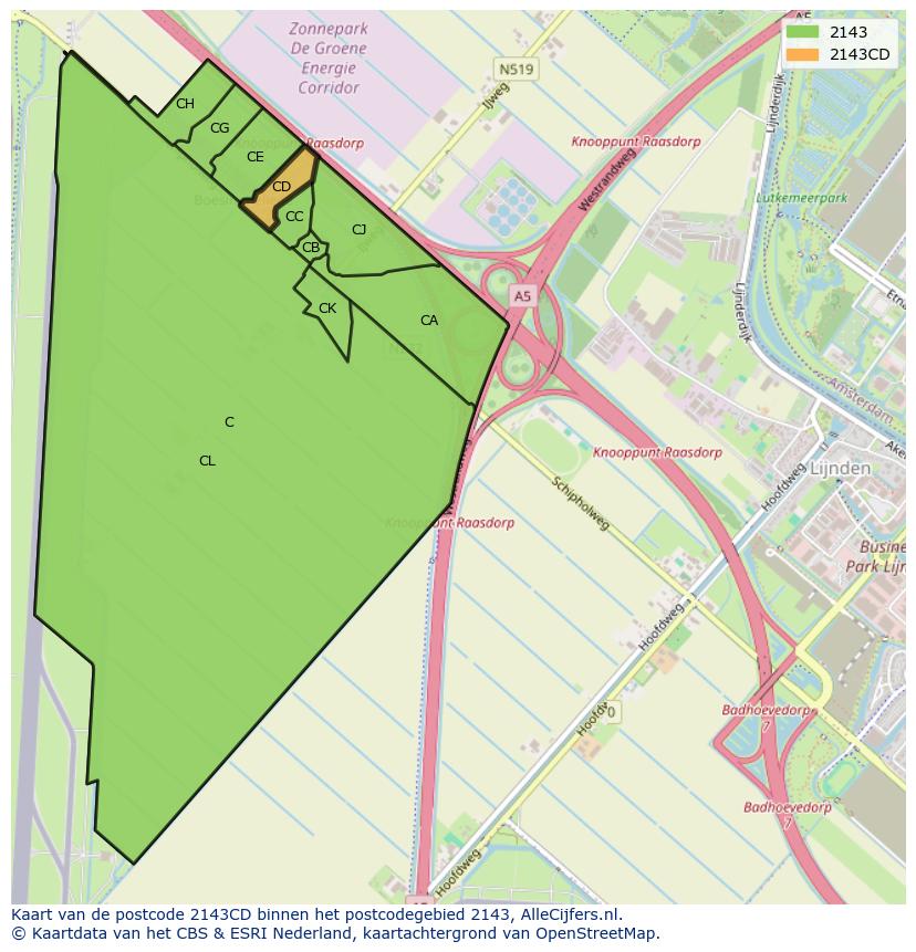 Afbeelding van het postcodegebied 2143 CD op de kaart.