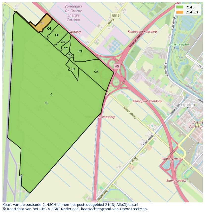 Afbeelding van het postcodegebied 2143 CH op de kaart.
