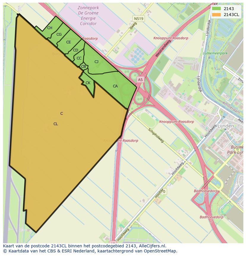 Afbeelding van het postcodegebied 2143 CL op de kaart.