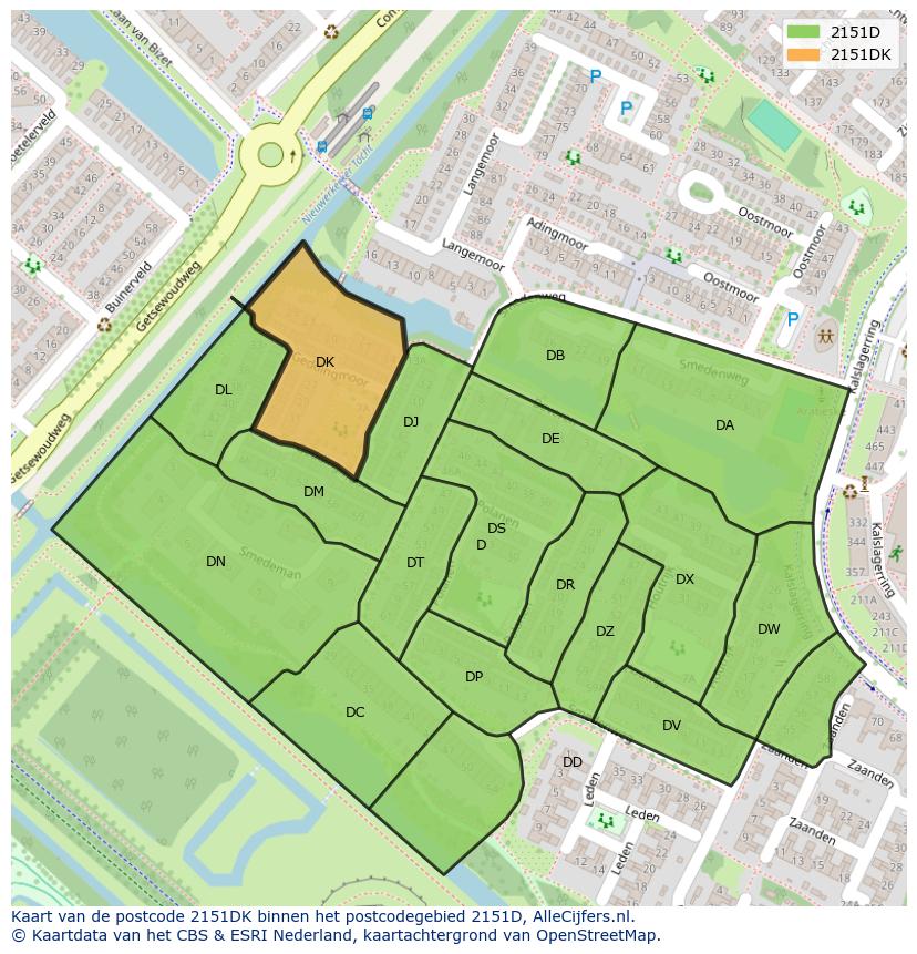 Afbeelding van het postcodegebied 2151 DK op de kaart.