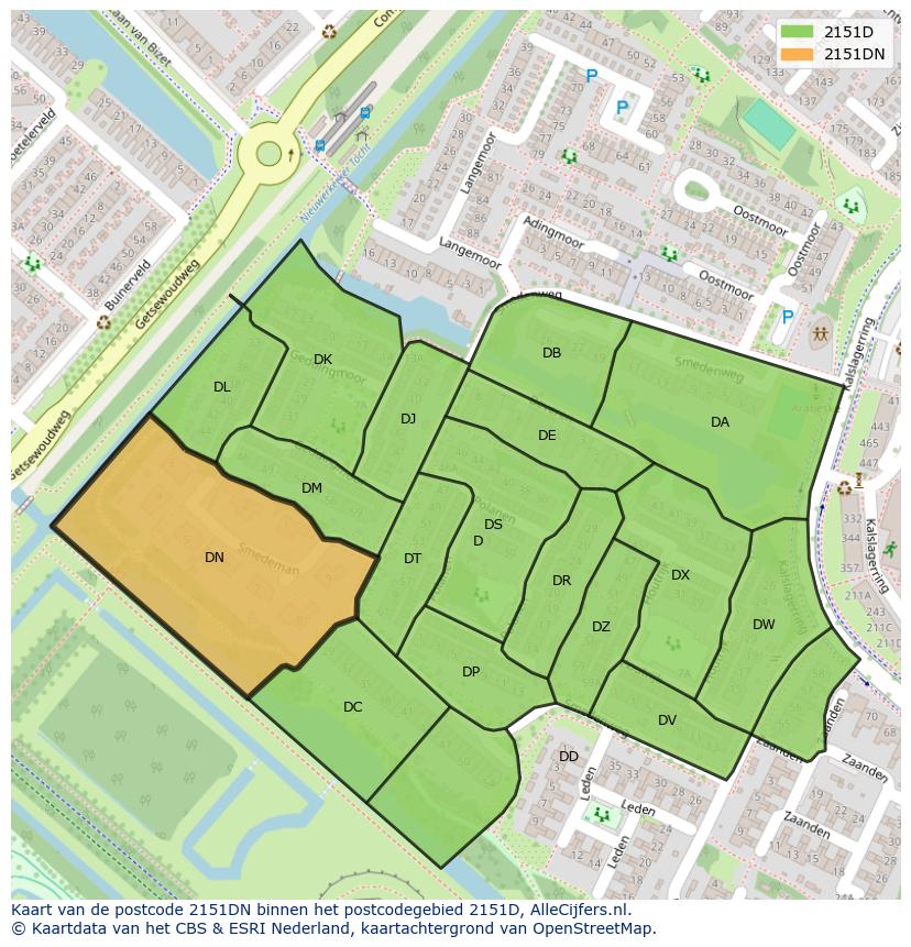 Afbeelding van het postcodegebied 2151 DN op de kaart.