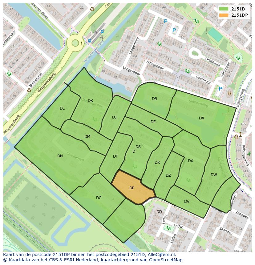 Afbeelding van het postcodegebied 2151 DP op de kaart.