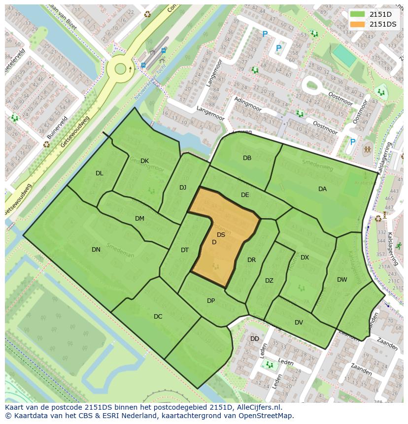 Afbeelding van het postcodegebied 2151 DS op de kaart.