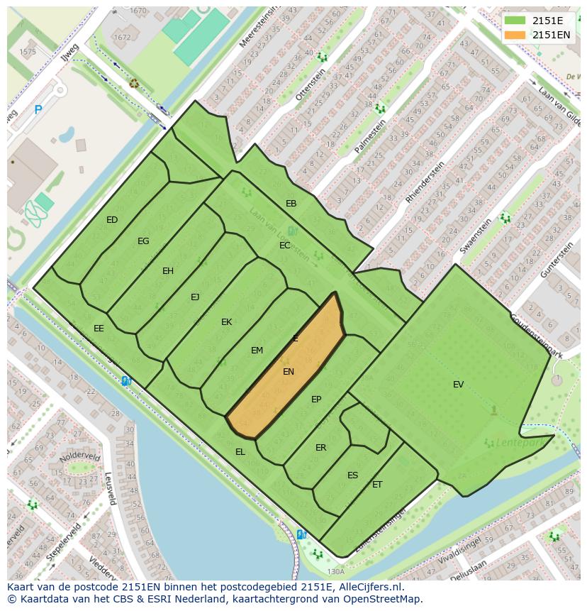 Afbeelding van het postcodegebied 2151 EN op de kaart.