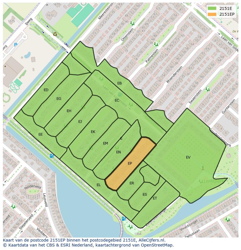 Afbeelding van het postcodegebied 2151 EP op de kaart.