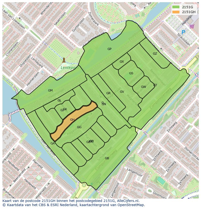 Afbeelding van het postcodegebied 2151 GH op de kaart.