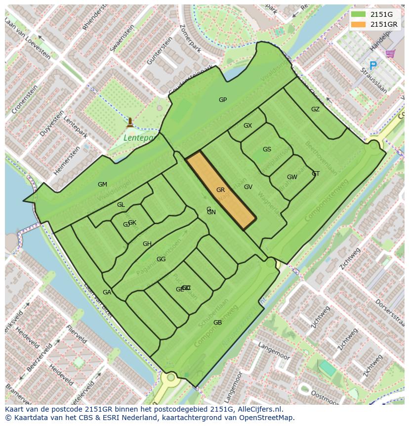 Afbeelding van het postcodegebied 2151 GR op de kaart.