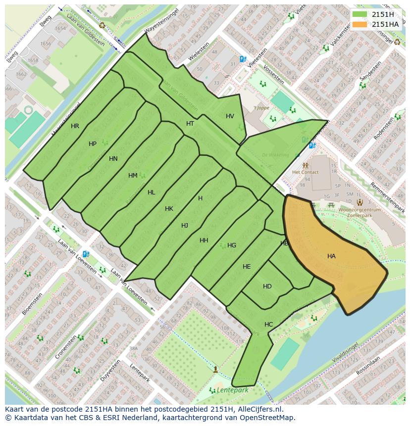 Afbeelding van het postcodegebied 2151 HA op de kaart.