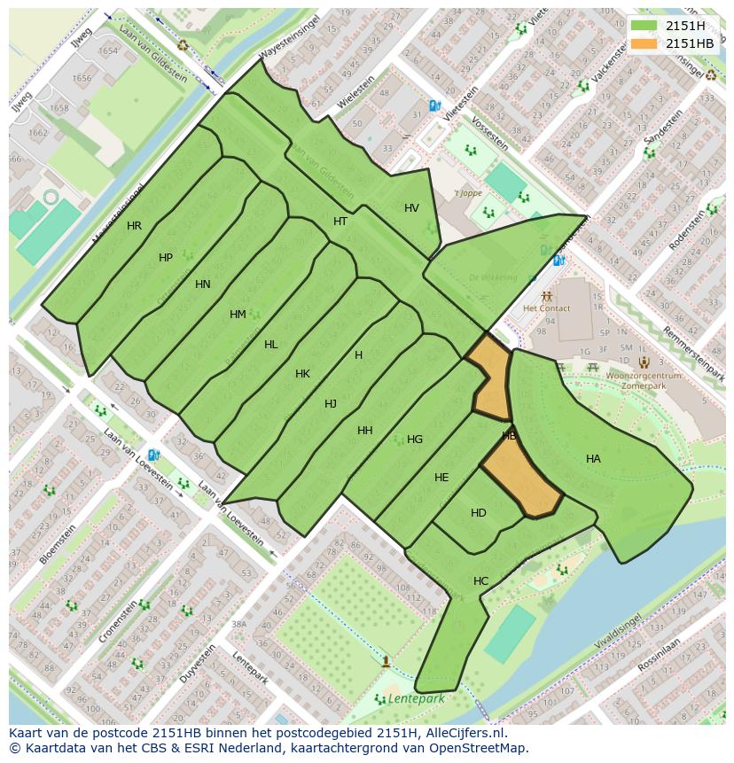 Afbeelding van het postcodegebied 2151 HB op de kaart.