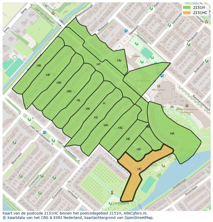 Afbeelding van het postcodegebied 2151 HC op de kaart.