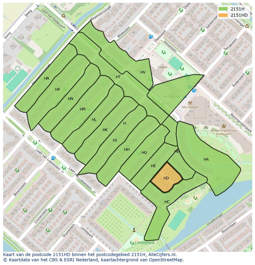 Afbeelding van het postcodegebied 2151 HD op de kaart.