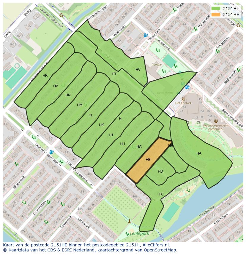 Afbeelding van het postcodegebied 2151 HE op de kaart.
