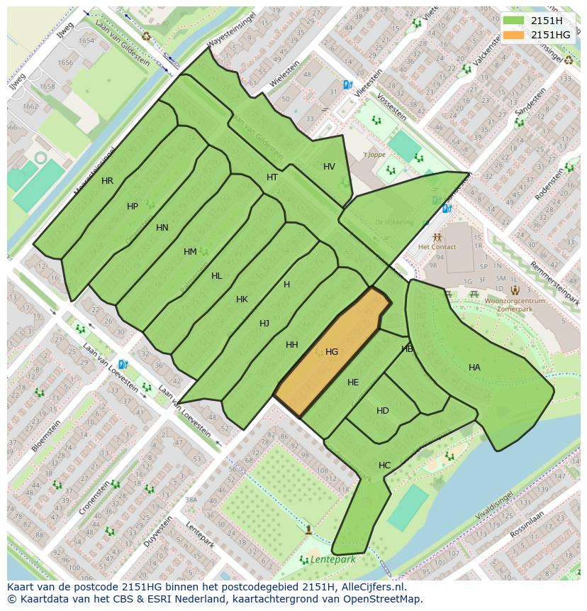 Afbeelding van het postcodegebied 2151 HG op de kaart.