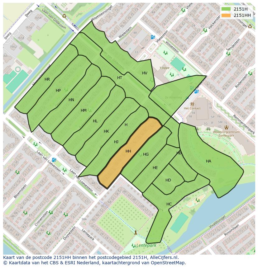 Afbeelding van het postcodegebied 2151 HH op de kaart.