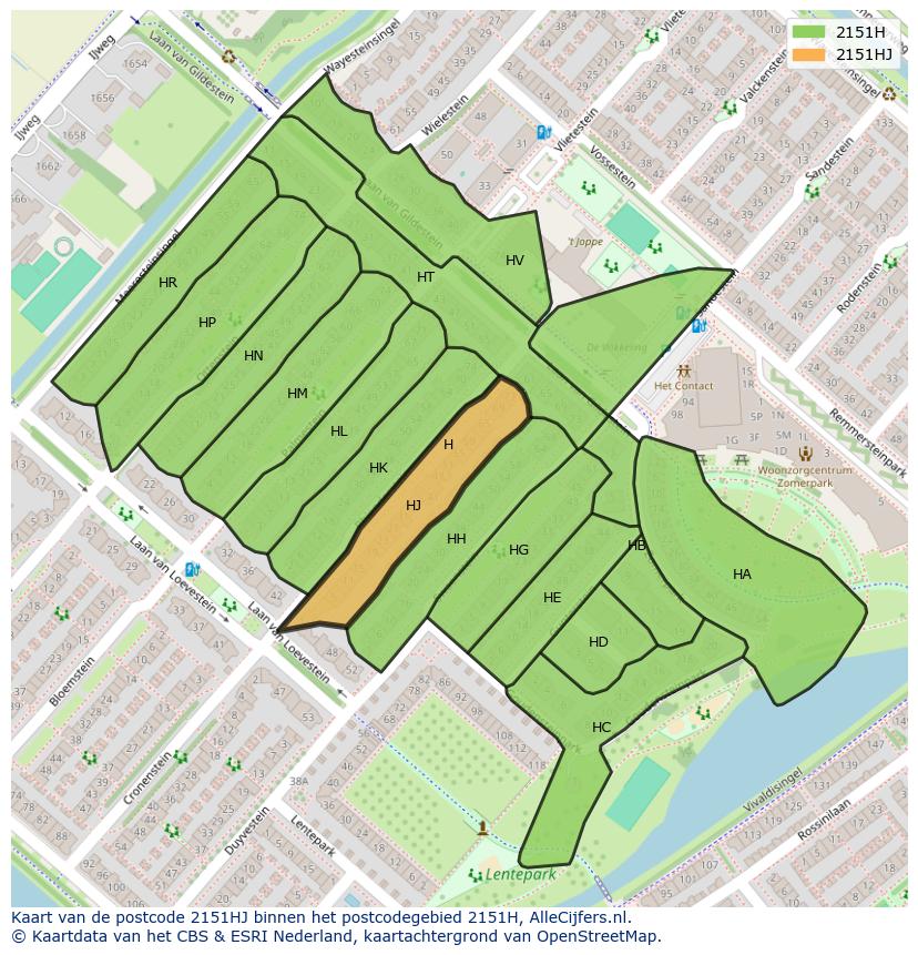 Afbeelding van het postcodegebied 2151 HJ op de kaart.