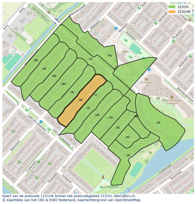 Afbeelding van het postcodegebied 2151 HK op de kaart.