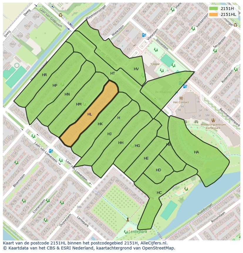Afbeelding van het postcodegebied 2151 HL op de kaart.