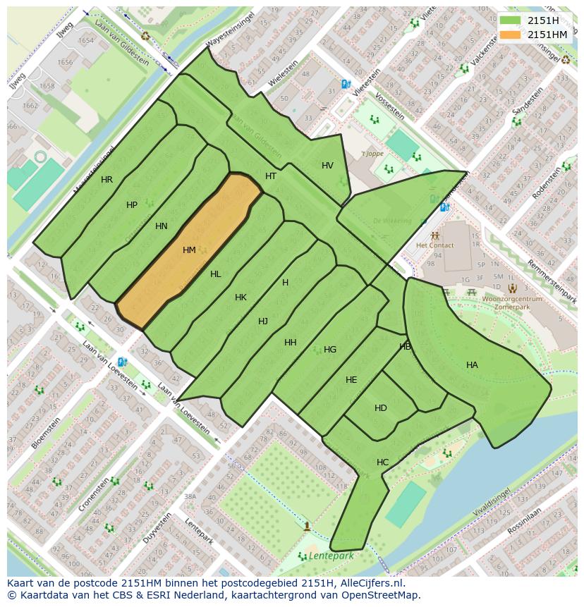 Afbeelding van het postcodegebied 2151 HM op de kaart.