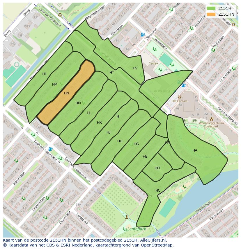 Afbeelding van het postcodegebied 2151 HN op de kaart.