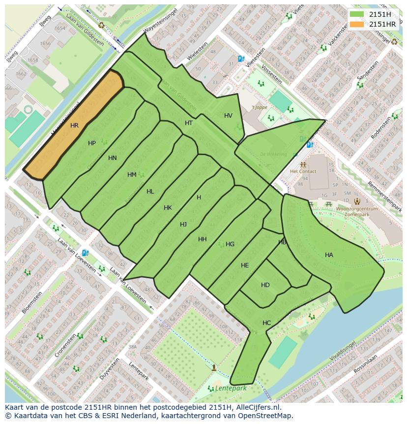Afbeelding van het postcodegebied 2151 HR op de kaart.