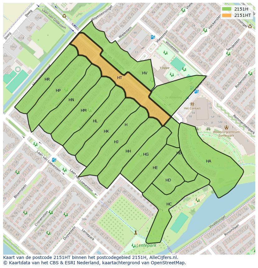 Afbeelding van het postcodegebied 2151 HT op de kaart.