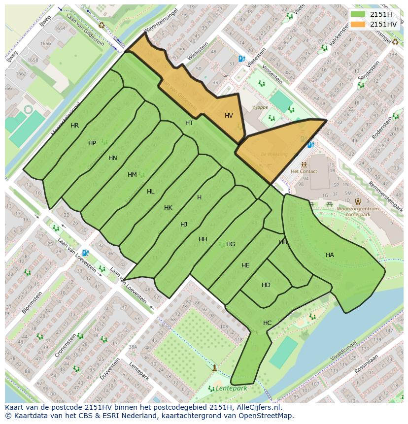 Afbeelding van het postcodegebied 2151 HV op de kaart.