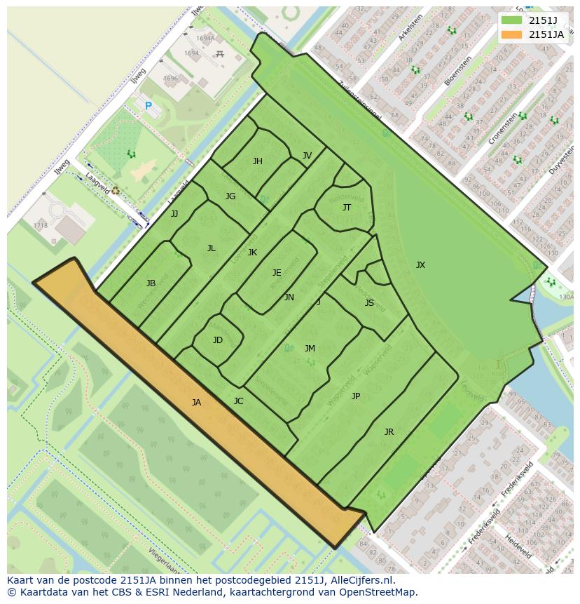 Afbeelding van het postcodegebied 2151 JA op de kaart.