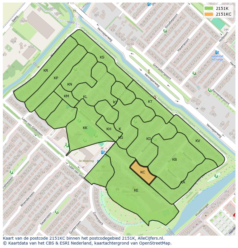 Afbeelding van het postcodegebied 2151 KC op de kaart.