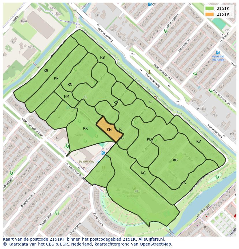 Afbeelding van het postcodegebied 2151 KH op de kaart.