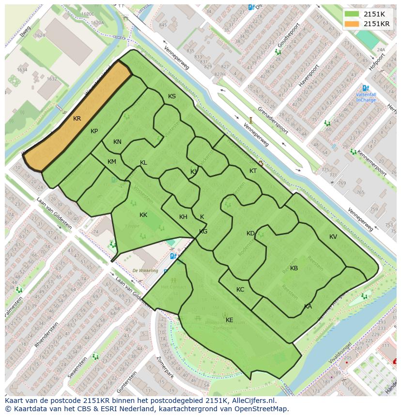 Afbeelding van het postcodegebied 2151 KR op de kaart.