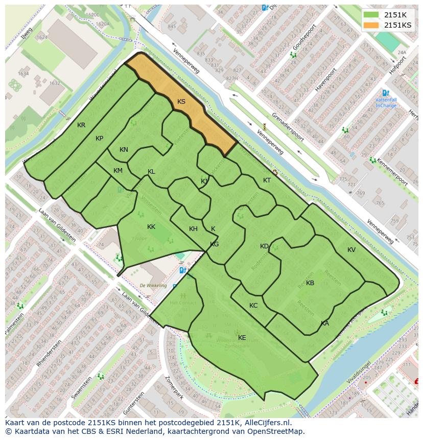 Afbeelding van het postcodegebied 2151 KS op de kaart.