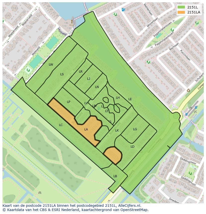 Afbeelding van het postcodegebied 2151 LA op de kaart.