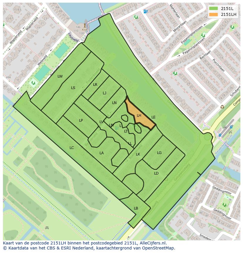 Afbeelding van het postcodegebied 2151 LH op de kaart.