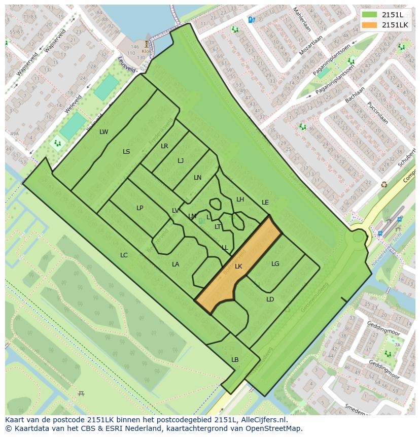 Afbeelding van het postcodegebied 2151 LK op de kaart.