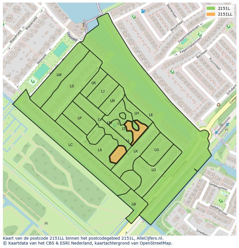 Afbeelding van het postcodegebied 2151 LL op de kaart.