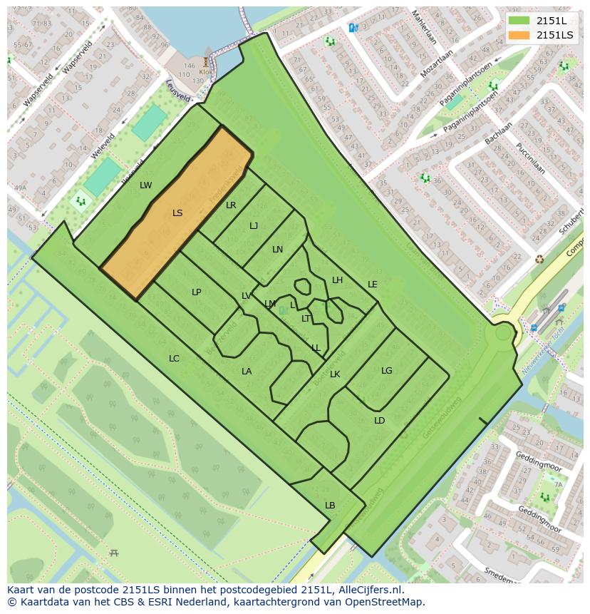 Afbeelding van het postcodegebied 2151 LS op de kaart.