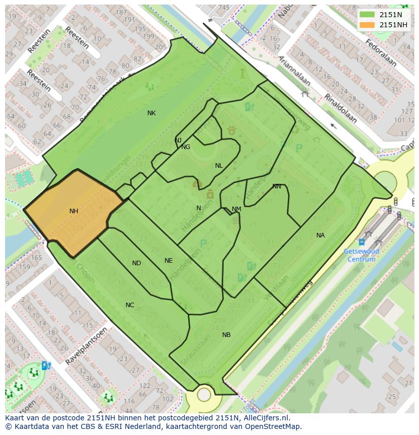 Afbeelding van het postcodegebied 2151 NH op de kaart.