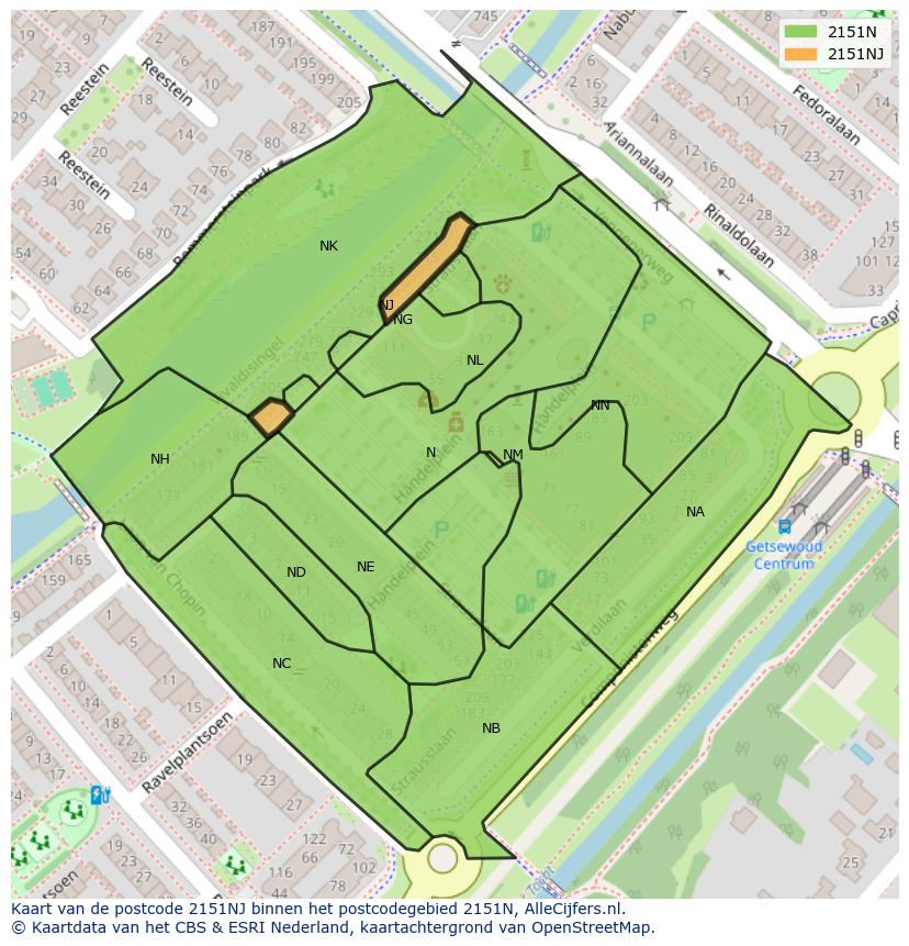 Afbeelding van het postcodegebied 2151 NJ op de kaart.