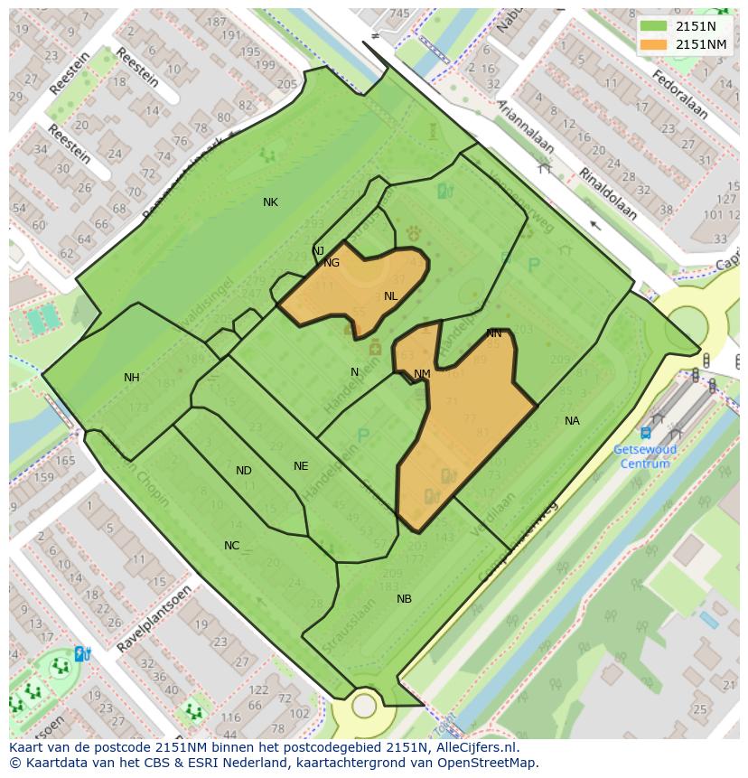 Afbeelding van het postcodegebied 2151 NM op de kaart.