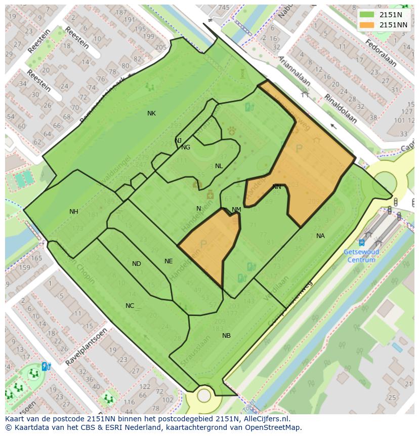 Afbeelding van het postcodegebied 2151 NN op de kaart.