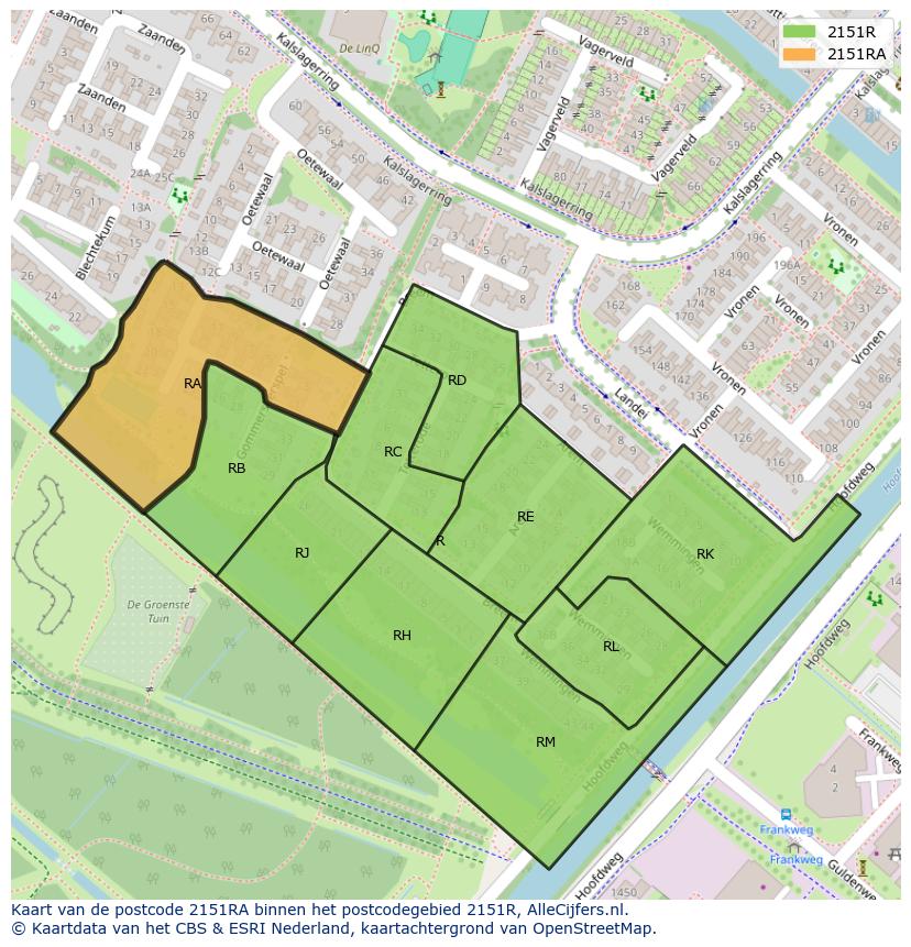 Afbeelding van het postcodegebied 2151 RA op de kaart.