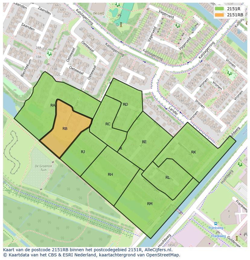 Afbeelding van het postcodegebied 2151 RB op de kaart.