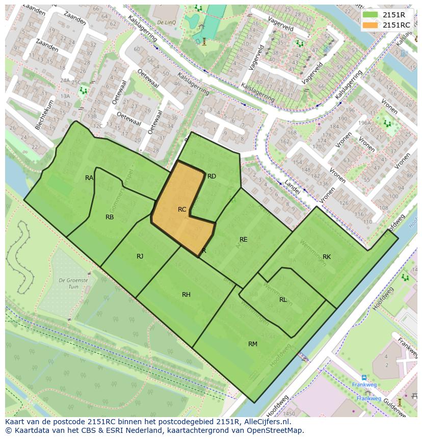 Afbeelding van het postcodegebied 2151 RC op de kaart.