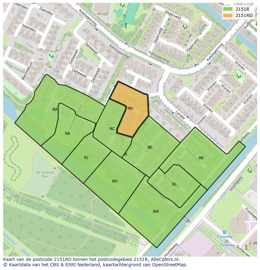 Afbeelding van het postcodegebied 2151 RD op de kaart.