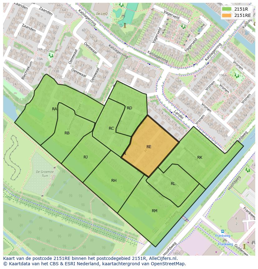 Afbeelding van het postcodegebied 2151 RE op de kaart.