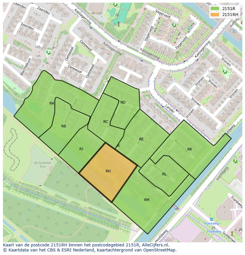 Afbeelding van het postcodegebied 2151 RH op de kaart.