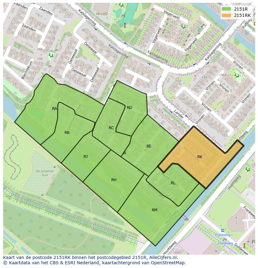 Afbeelding van het postcodegebied 2151 RK op de kaart.