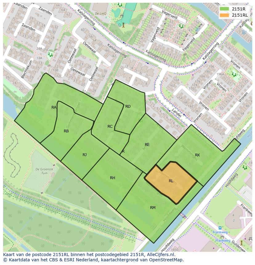 Afbeelding van het postcodegebied 2151 RL op de kaart.